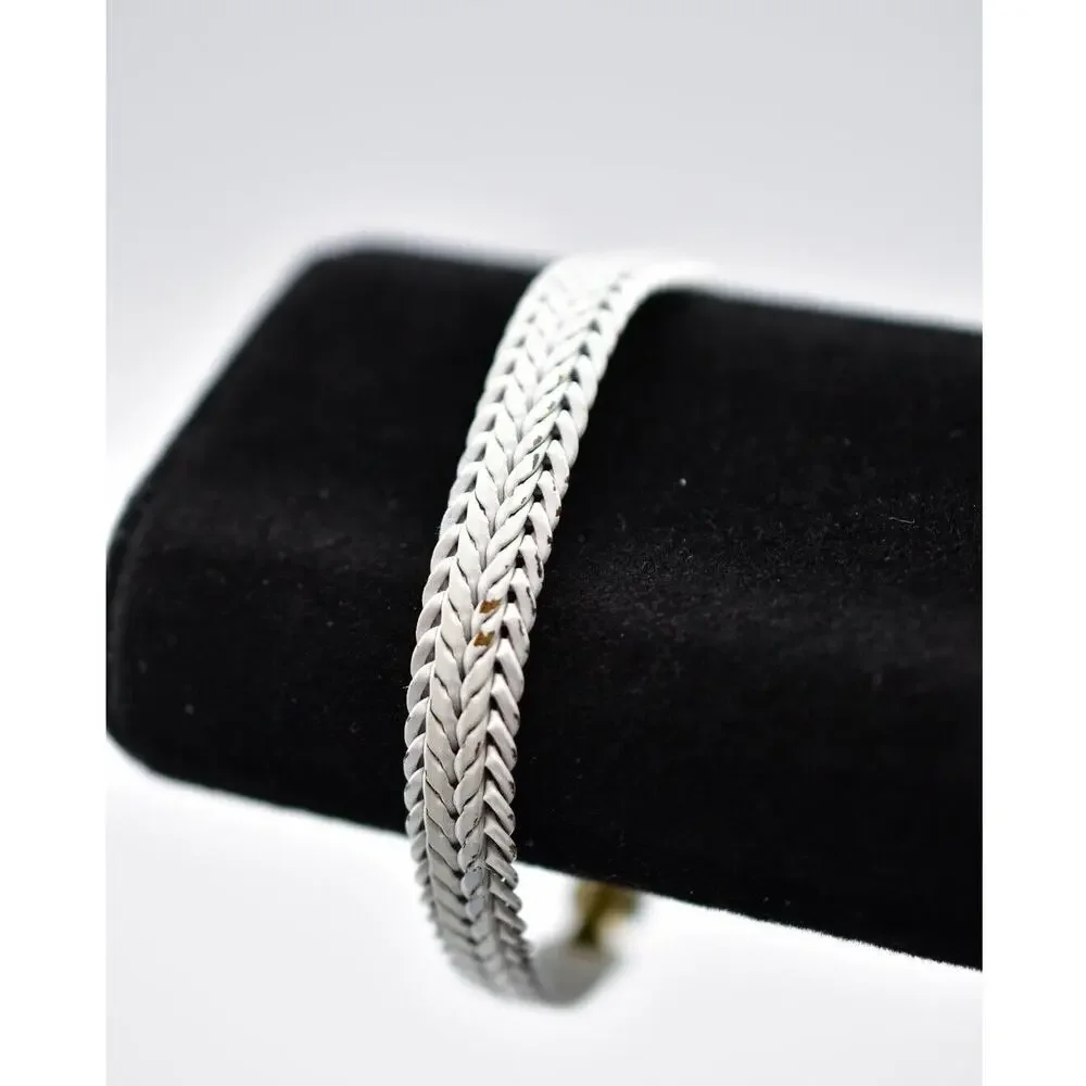 Monet Signed Vintage Bracelet Thick White Painted Linked Chain 6.75